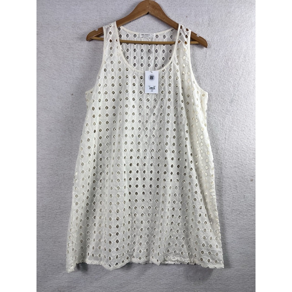 New LA Relaxed Pia Lace Dress Ivory Organic Cotton XL Sleeveless Scoop Neck NWT